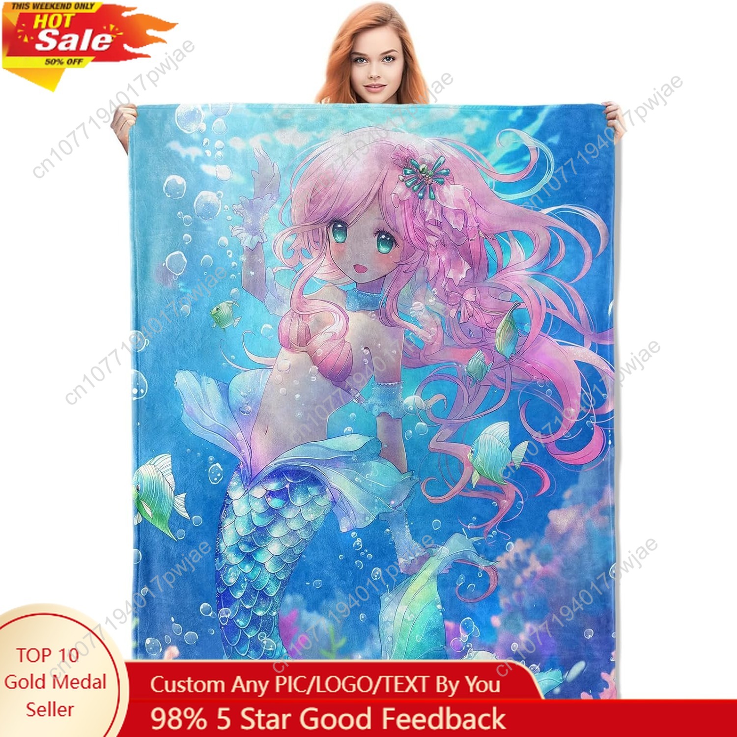Home Textiles & Furnishings - Cute Mermaid Blanket Cartoon Flannel Throw