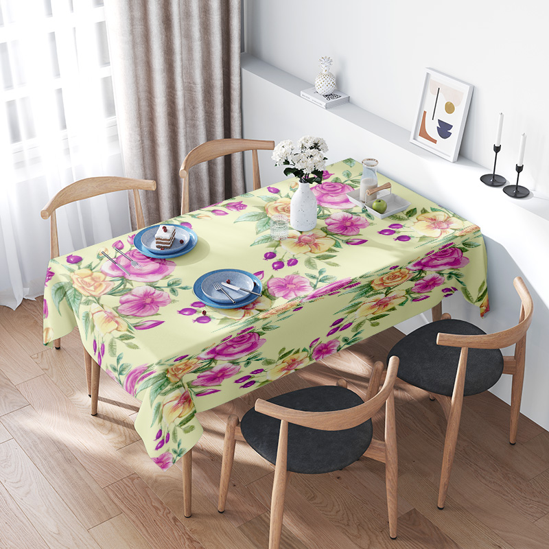 Home Textiles Images - Beautiful Floral Tablecloth - Pink Purple