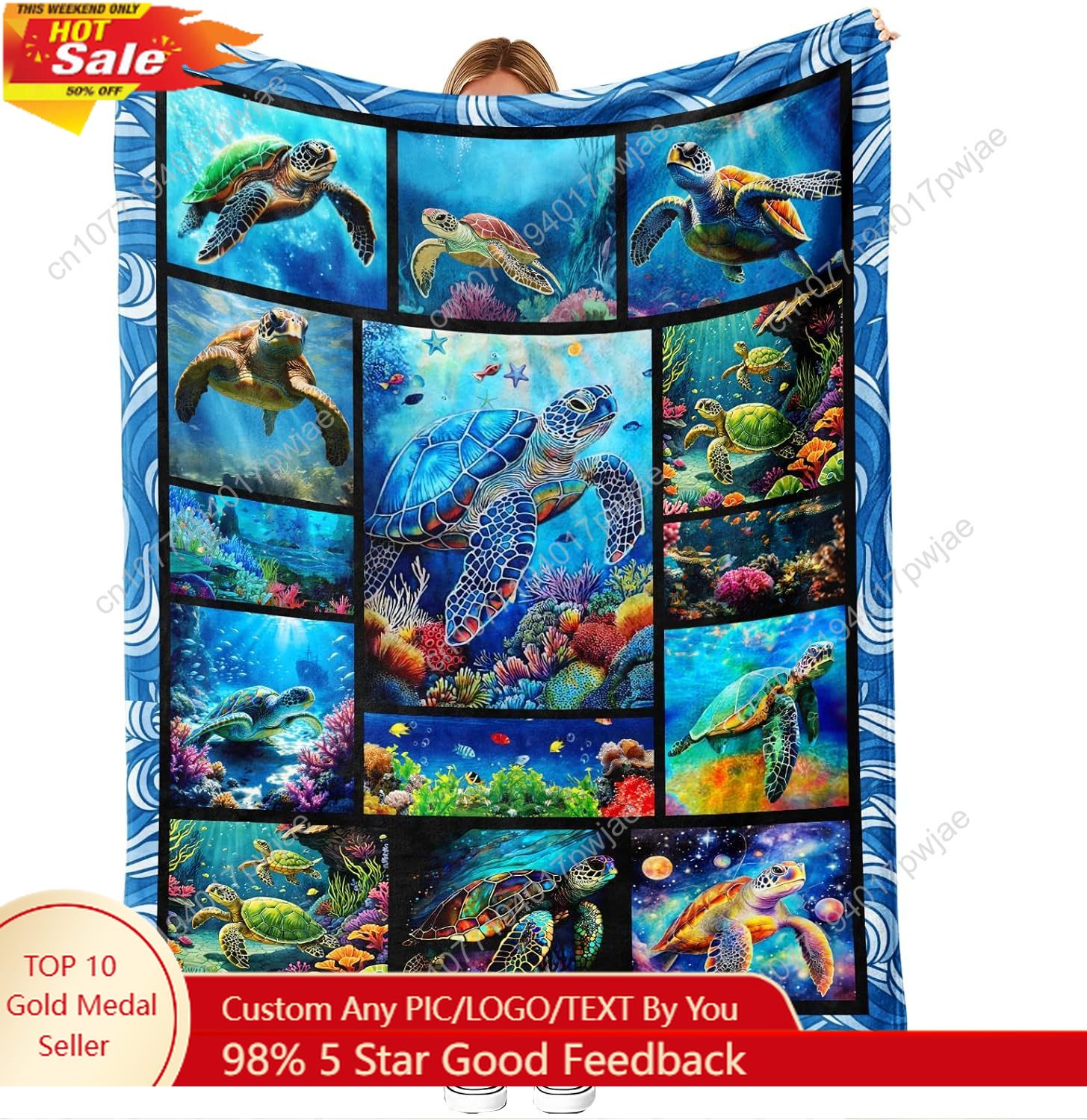 Sea Turtle Flannel Throw Blank – Home Textiles & Furnishings recenzja i cena