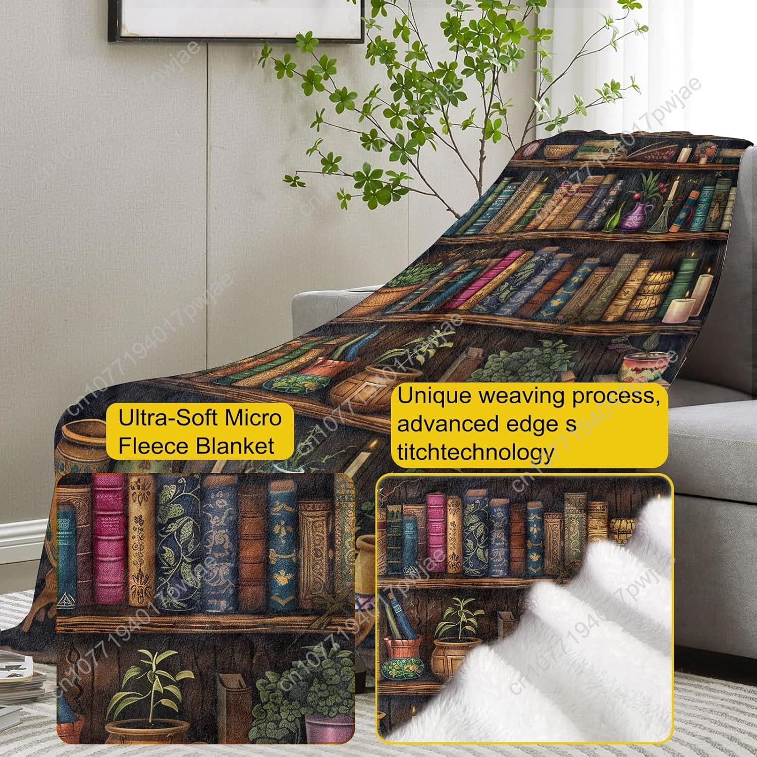 Vintage Bookshelf Blanket Read – Home Textiles & Furnishings recenzja i cena